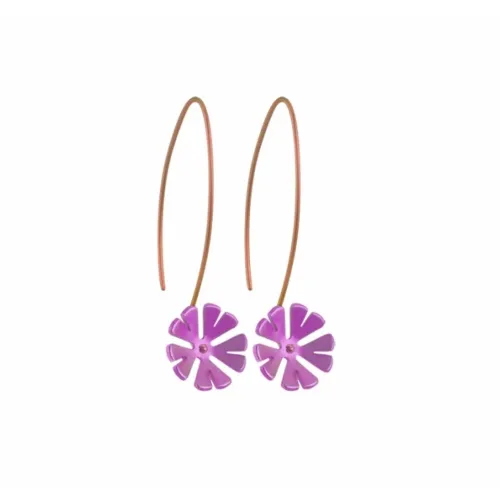 Large Ten Petal Pink Flower Hook Drop Earrings
